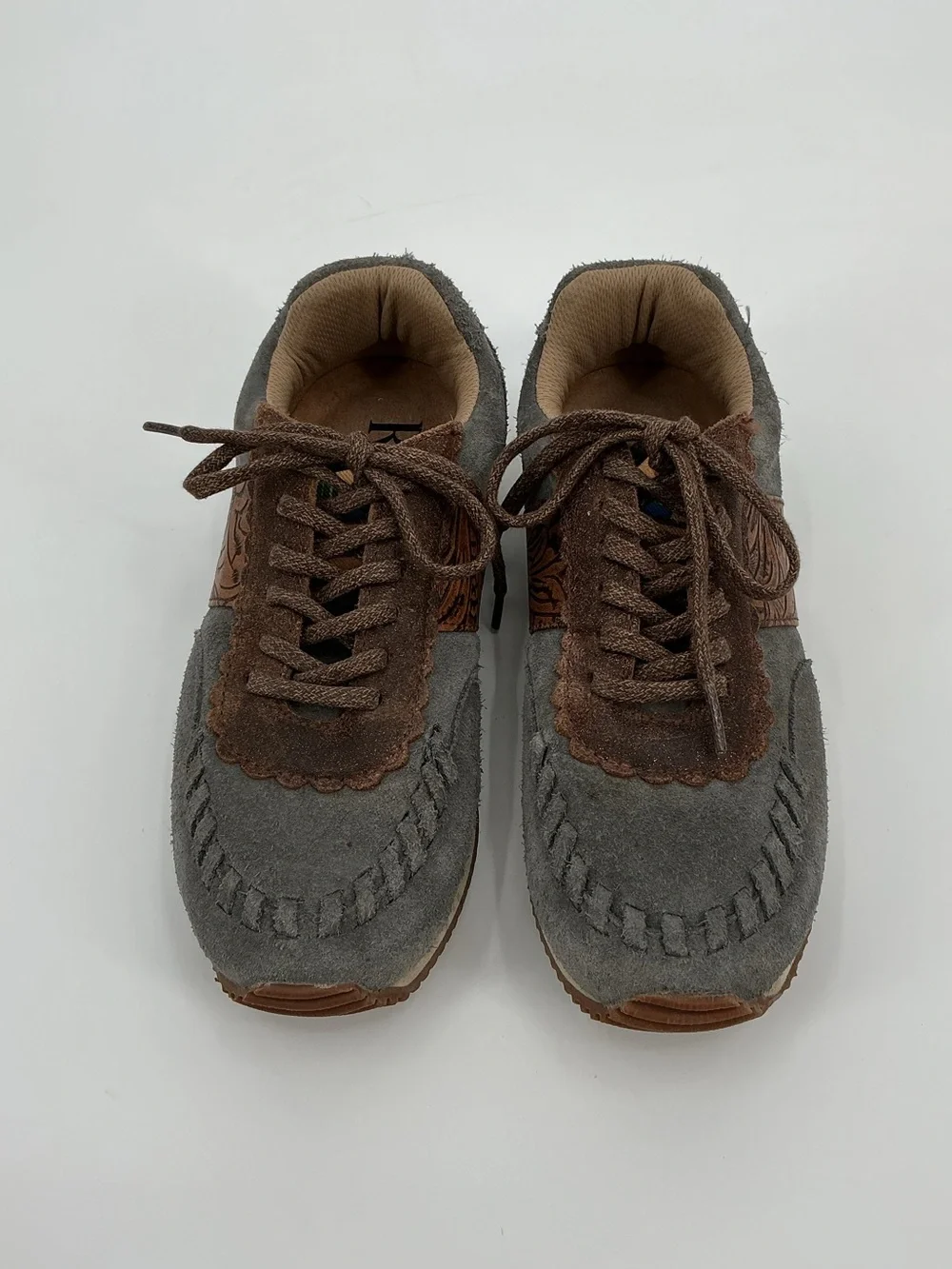 Reba - Justin Ladies Gray and Brown Suede Lace-Up Western Running Sneakers